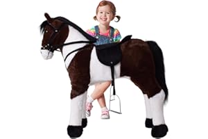 TE-Trend Pferd, 70 cm – Plüschpferd zum Reiten – Kinder Reitpferd mit Sattel, Zaumzeug und Steigbügel – Perfektes Reitspielzeug für Mädchen – Braun