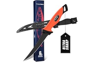 TAN REN Filitiermesser Fisch Scharf, 14.5 CM Profi Filetiermesser Fisch Angeln, Edelstahl Filetiermesser Fleisch mit Scheide, Profi Fischmesser für Fisch & Fleisch