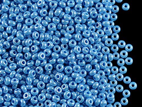 20gr 9/0 Preciosa Czech Glass Seed Beads, Dark Turquoise Blue Opaque Luster (68050)