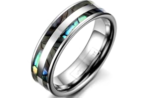 JewelryWe Schmuck 6/8mm Breite Wolframcarbid Herren-Ring Damen-Ring Poliert mit Doppel Abalone Inlay Partnerringe Verlobung Hochzeit Band Ring Größe 52 bis 75