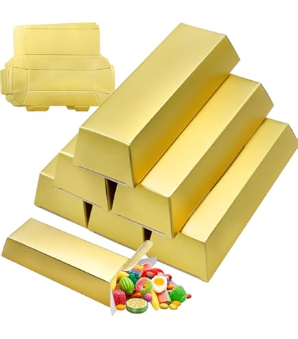 Containlol 24 Pcs Faux Lingots D'Or Boîte-Cadeau Faveur De Fête Dorée Boîtes En Papier De Brique De Trésor De Feuille De Pièces D'Or De Chocolat Pour Halloween Thème Du Casino, 5,5 X