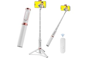 COLORLIZARD CellphoneTripod with Remote, Aluminum Alloy Selfie Stick Tripod, Best Foldable Mini Extendable Tripod Stand 270° Rotation Compatible with iPhone (White & Rose Gold)