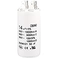 sourcing map CBB60 Run Capacitor 14uF 450V AC Double Insert 50/60Hz Cylinder 70x35mm White for Air Compressor Water Pump Motor