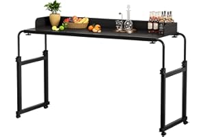 Makamsui Side Table with Wheels, Height Adjustable, Rolling Desk Over Bed with Raised Baffle, King Bed, Table on Wheels, Laptop Table for Home, Office, Bedroom, Hospital
