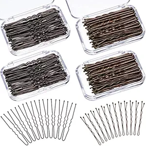 200 Pieces Hair Pins Bobby Pins U Shaped Hair Clips Different Sizes Metal Hair Pin Clips with Clear Storage Boxes (Brown)