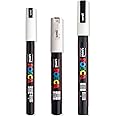 Posca - Ultra Fine to Fine Paint Marker Pens Set - PC-1MR, PC-1M, PC-3M - White Ink - Pack of 3