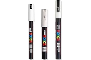 Posca - Ultrafeine bis feine Farbmarker-Stifte - PC-1MR, PC-1M, PC-3M - weiße Tinte - 3 Stück