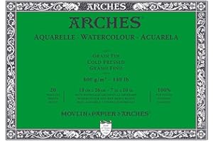 ARCHES Bloc 20 feuilles Aquarelle (collées 4 côtés) 18x26 300g/m², grain fin blanc naturel