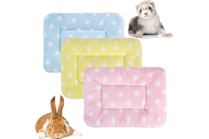 BUNDLEMALL 3 piezas de cama de felpa de animales pequeños, cálida manta mullida para cachorro, almohadilla de felpa para dormir, conejo, chinchilla, ardilla, erizo (grande: 19 x 12 pulgadas, C)