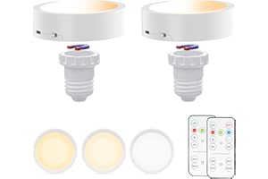 HURYEE USB Rechargeable Light Bulb 2 Pack with Remote,Wireless E27 LED Light Bulb Dimmable Timer and 3 Color Temperatures,Puck Lights Bulbs E27 for Lamps,Wall Light,Home Indoor Lighting