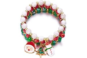PEJLND Red & Green Christmas Beaded Bracelets for Women,Handmade Boho Stackable Bracelets Friendship Girls Bracelet with Santa Claus Snowman Xmas Tree Pendant Christmas Jewellery Gifts for Women Girls