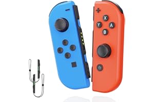Vinkarpe Manette Switch, Paire de Manettes Switch sans fil pour Switch/OLED/Lite, avec Double Vibration/6-Axis Gyro/Wake up/Screenshot et Dragonne Switch - Bleu et Rouge