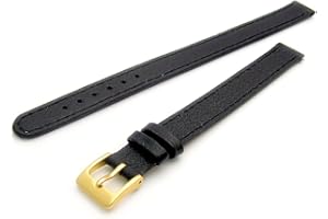 WatchWatchWatch Super Long Ladies XXL Leather Watch Strap Band Buffalo Grain - 12mm, Black with a Gilt (Gold Colour) Buckle