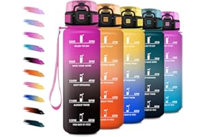 KOLLYKOLLA Borraccia 1 Litro, Bottiglia Motivazionale con Scala Temporale, con Filtro, Facile da Trasportare, a Prova di Perdite, Bottiglia Palestra per Campeggio, Corsa, Viaggio, Bicicletta, Yoga