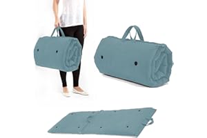 Ainsworth & Country Carry Handle Foldable Futon | Outdoor Indoor Roll Out Folding Sleepover Mattress Pad | Non Slip Bottom | Hypoallergenic | Back and Neck Support | Soft Touch (Duckegg)