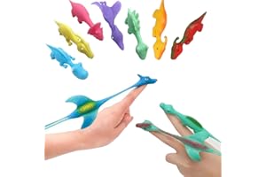 WINNSELL 15PCS Slingshot Dinosaur Finger Toys, Rubber Stretchy Flick Dinosaur Finger Slingshot Fun Rubber Dinosaur Finger Slingshots for Kids Gifts( Random Color) A Tiny Scroll Game (F) (B)