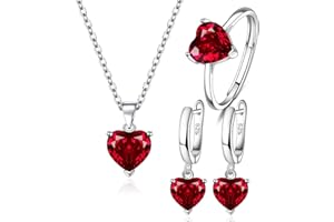 TOEECY Herz Schmuckset für Damen und Mädchen Kristalle 925 Silber Versilbert Anhänger Halskette Ohrringe Ringe Set Zirkonia Geschenk für Hochzeitstag