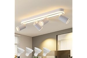 SANSHI Deckenleuchte 4 Flammig LED,Schwenkbar 350°Deckenstrahler,Deckenlampe mit unteres Glühen 36W+4x5W GU10 Spots,Modern Deckenspot Strahler 3000K Warmweiß,Spotlight Lampe für Wohnzimmer,Küche,Weiß