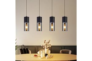 Lichtmaler Pendant Lamp Dining Table Pendant Light 4 Bulbs - Pendant Light Black Glass E27 Dining Table Lamp Hanging Retro for Dining Room Kitchen Cafe Clu Bar Shop