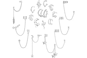 Diamday 18Pcs Ear Cuff Earrings for Women Cuff Chain Earring Clip On Helix Fake Cartilage Adjustable Wrap Cuff Earring Non Pierced