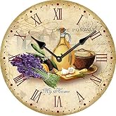 Wall Clock Kitchen Clock Vintage Shabby Chic Antique Nostalgia Rustic Quartz Clock Made of MDF with Silent Movement 12 Inches / 30 cm Diameter Colourful