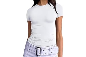 OYIGELZ Damen T-Shirt Basic Kurzarm Crop Top Y2K Slim Fit Oberteile Casual Rundhals Tee Shirts