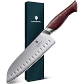 SANMEIHO Santoku Knife 18cm Japanese Professional Kitchen | 5 Layers Steel 10Cr15MoV 62 HRC, Ultra Sharp Blade 12&deg;, Pakka Han