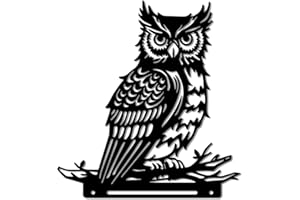 WADORN Décoration de jardin en métal en forme de hibou, oiseau sur branche en fer, silhouette d'animal sauvage, clôture noire, décoration murale pour arbre, décoration de jardin