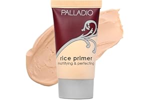 Palladio Primer de arroz, formulado con arroz natural, controla la grasa en la piel y fija el maquillaje, liviano con un acabado mate suave, reduce el brillo facial (Beige, 0.71 Fl Oz (Paquete de 1))
