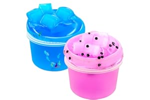 MEANJU Kit de Slime Fluffy,2 PCS 160ml Jouet Slime pour Enfant,Gelée Lumineux et Brillant Slime Kit,Slime Transparent,Kit Anti Stress Slime pour Enfants et Adultes,DIY Slime Fluffy (A)