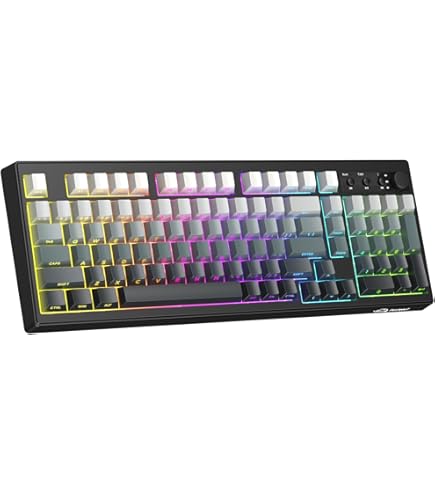 M96 Dual Mode Draadloos Gaming Toetsenbord met 2.4G en BT5.0, 94 Toetsen Membraan Semi-mechanisch Gradient PBT Keycap met Smart Display en Knop, Rainbow Backlit, 3000mAh voor Mac/Win - Blackberry