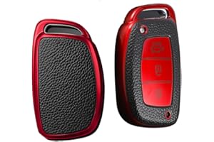 KUNIO Keyless Key Fob Cover fit for Hyundai Kona i10 i30 i20 ioniq Hybrid Tucson Santa Fe ix35 Mistra key fob cover Case Key Cover TPU Leather Texture Key Case Key Cover 3 Buttons C Red