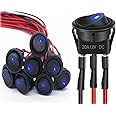 KWSLIN 10 Pack Push Button Switch with Pre-Wiring, 12V 20A Round Dot Lighted Rocker Switch Toggle Control 2 Pole On-Off Design Spst 3pins for Boats Cars Truck Vehicle
