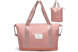 WUBAYI Travel Bag,Expandable Bilayer Overnight Bag Large Capacity Weekend Bag Dry & Wet Seperated Travel Bags for Women Foldie Travel Bag with Trolley Sleeve Duffel Bags for Women & Men