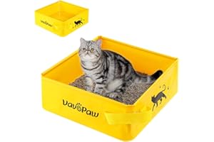 VavoPaw Collapsible Cat Travel Litter Box with Handles, No Leakage Portable Cat Litter Carrier, Open Cat Litter Pan for Outdoor Camping Fit Medium Cats and Kitties, Sturdy and Easy to Clean, Yellow