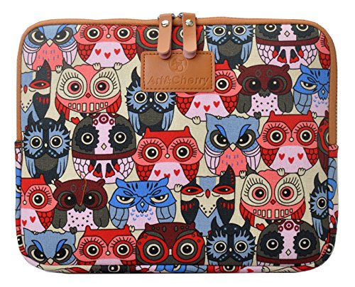 art&cherry © 13-13,3" Universal Notebook & Laptop Schutzhülle / Hülle / Tasche aus feinstem Canvas-Gewebe 13Zoll z.B. Apple MacBook / HP ProBook / Lenovo Ideapad Yoga 2 / Acer Aspire & ChromeBook / Asus Transformer / DELL XPS Computer dicke Eulen