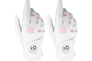 FINGER TEN Gants de golf pour femme main gauche droite en cuir cabretta avec marqueur de balle - Gants de golf pour femme - Adhérence contre la pluie - Doux et flexible - Résistant à l'usure - Tailles S, M, L, XL
