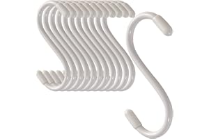 Cozihom S-Haken, 7,6 cm, strapazierfähig, vinylbeschichtet, gummierte S-Haken, extra dick, rutschfest, Metall, S-Aufhänger für Schrank, Garten, Garage, Küche, zum Aufhängen, Weiß, 12 Stück