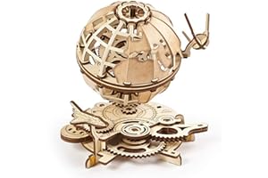 UGEARS Globe Wooden 3D Puzzles Spinning Wooden Construction Kit - Mechanical Globe with The Shuttle and The Sputnik - Self-Assembly Wooden Model Kits for Adults Collectible