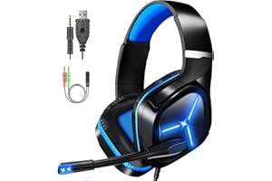 FUNINGEEK Micro Casque Gaming PS4, Casque Gaming Switch avec Micro Anti Bruit Casque Gamer Xbox One Filaire LED Lampe Stéréo Bass Microphone Réglable avec Micro 3.5mm Jack