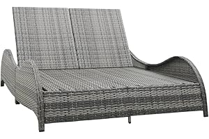 vidaXL Chaise Longue Double avec Coussin Transat de Jardin Bain de Soleil de Patio Terrasse Extérieur Camping Piscine Résine Tressée Anthracite