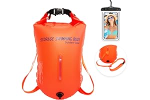 DINGBIU Tow Floats For Open Water Swimming, 28L Swim Buoy Highly Visible Float Dry Bag with Adjustable Double Back Straps, Carry Strap,Whistle,Waterproof Phone Case Included for Water Sports Swimmer Triathlon