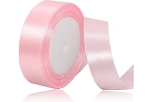 XMASOLDECOR Ruban de Satin Rose Clair 25mm x 22m, Ruban Satinée pour Emballage Cadeau, Couture, Artisanat, Ballon, Bouquet de Mariée, Décoration de Mariage
