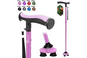 BeneCane Walking Cane for Men & Women Walking Stick for Seniors Folding Canes Quad Cane Adjustable Lightweight Sturdy Free Standing Collapsible Heavy Duty with Soft TPR T-Handle and Travel Bag