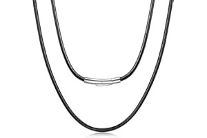 Inscca Cordon Cuir pour Pendentif avec Fermoir Acier Inoxydable 2/3mm Collier Fine en Cuir Homme 40/45/50/55/60/65/70 cm Chaine Femme Enfant Gracon Cadeau Fetes des Peres Valentin Anniversaire