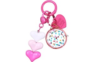 JewelryWe Karabineruhr Kinder Taschenuhr mit Karabiner Analog Quarz Uhr mit Herz Anhänger Schlüsselanhänger Outdoor Sport Clip auf Uhr für Mädchen Jugendliche und Studenten