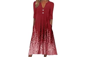 QI_LIANG Dresses for Women 2022, Festival Hip A Line Evening Dress for Women Elastic School Baggy Sleeve Deep NEC Evening Dresses Gradient Color Fit Ruched Cotton Dress Ladies