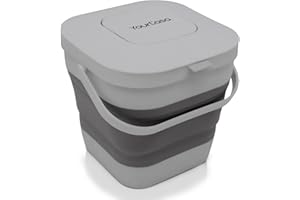 YourCasa Pattumiera biometrica pieghevole, 4 l, compatta, organica, con coperchio antiodore, lavabile in lavastoviglie e salvaspazio, ideale per cucina, campeggio e camper (grigio)