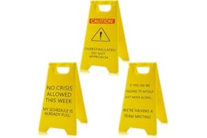 QYLAZUNE 3 Pcs Funny Office Desk Accessories Do Not Overstimulated Warning Sign Mini Prank Humorous Gifts For Coworkers, Boss, Friend, Men, Women The Team Meeting, Office Decor, Teacher Desks Ornament Plaque