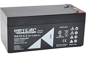 HEYCAR - Batería de Plomo AGM para aplicaciones estacionarias. 12V / 3,2Ah. Capacidad de descarga 1,35 Kg. 133,5 x 67 x 61 mm